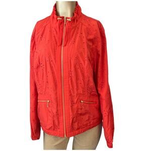 Zenergy by Chico's Size 2 Large Amelia Orange Eyelet Jacket Women